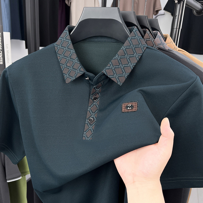 Men's Polo blocked Long Sleeved Shirt Fashion Lapel T-shirt Top Business Mens Wear Personality - view 6