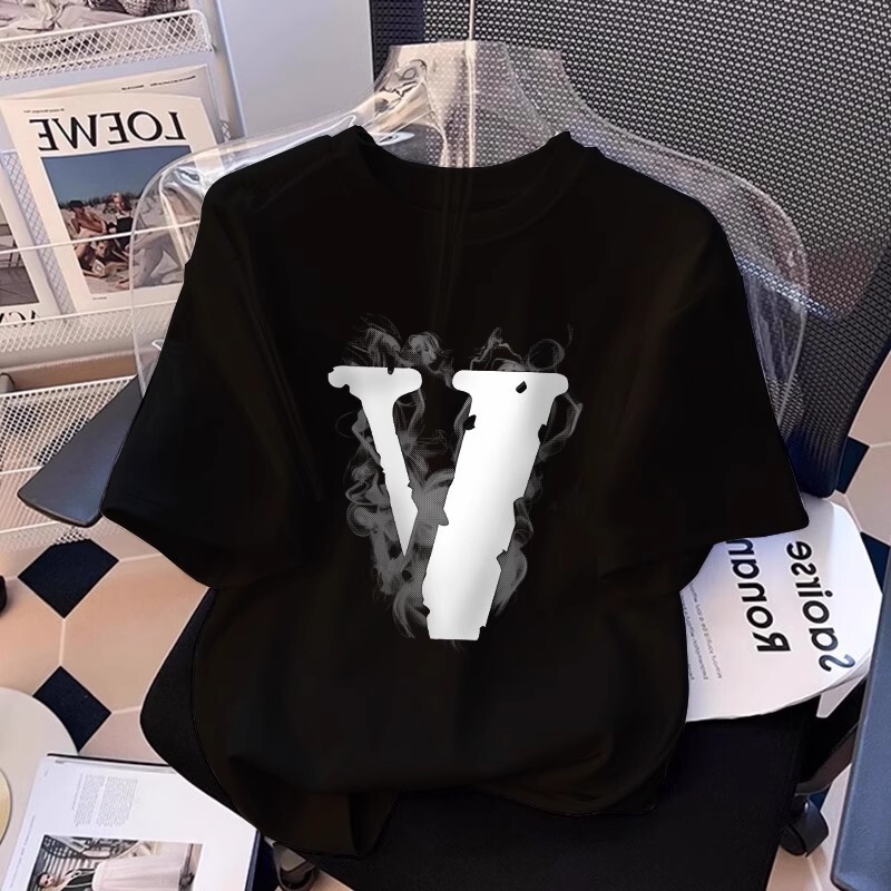 Womens Designer Graphic Print T Shirt Short Sleeve Crew Neck Loose Fit Casual Tee With V Letter Print American Streetwear Top For Summer Daily Wear