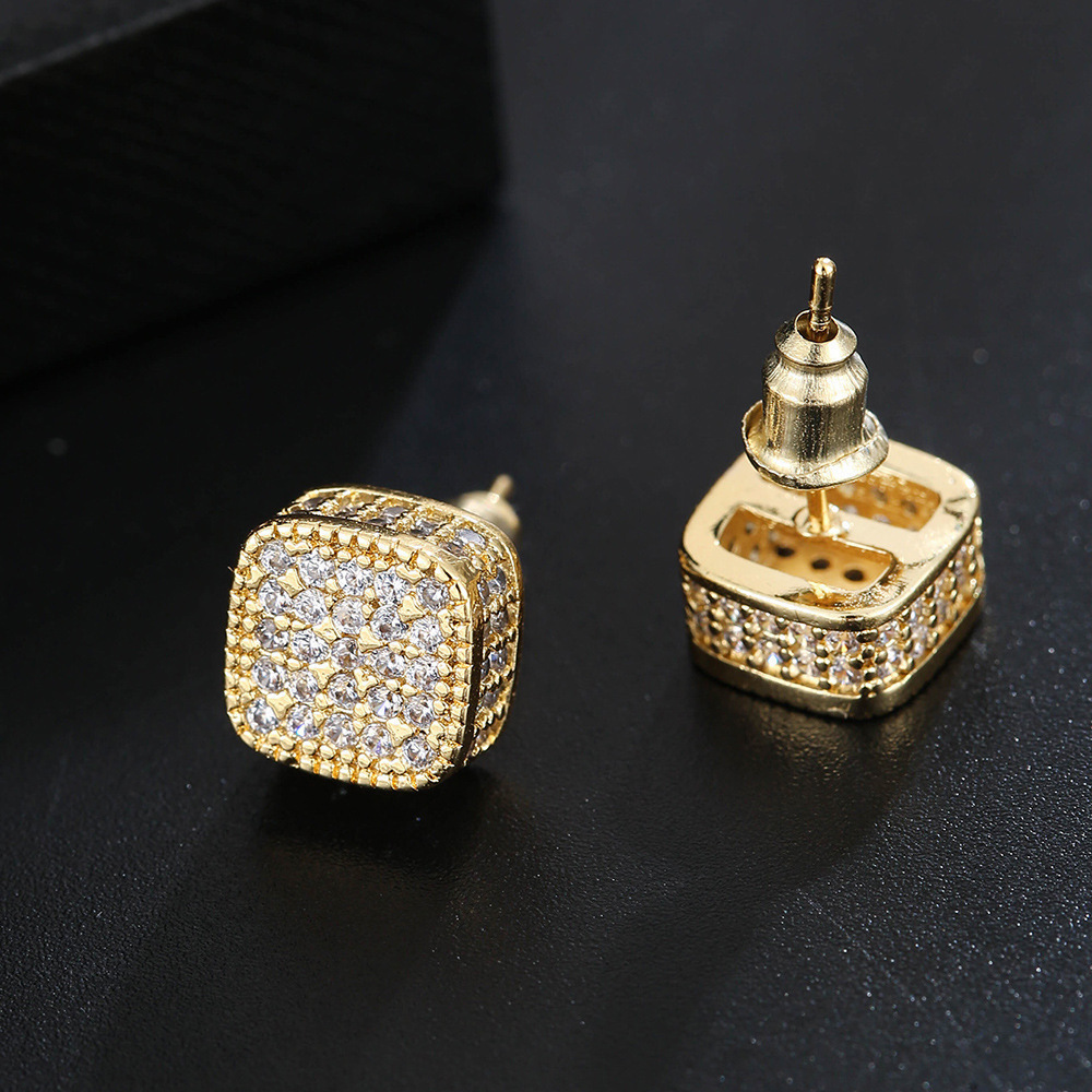 Full-cut zirconia micro-set electroplated ear stud For Men Women Strong Stainless Steel Hip Hop Rock Fashion Jewelry Accessories 260127