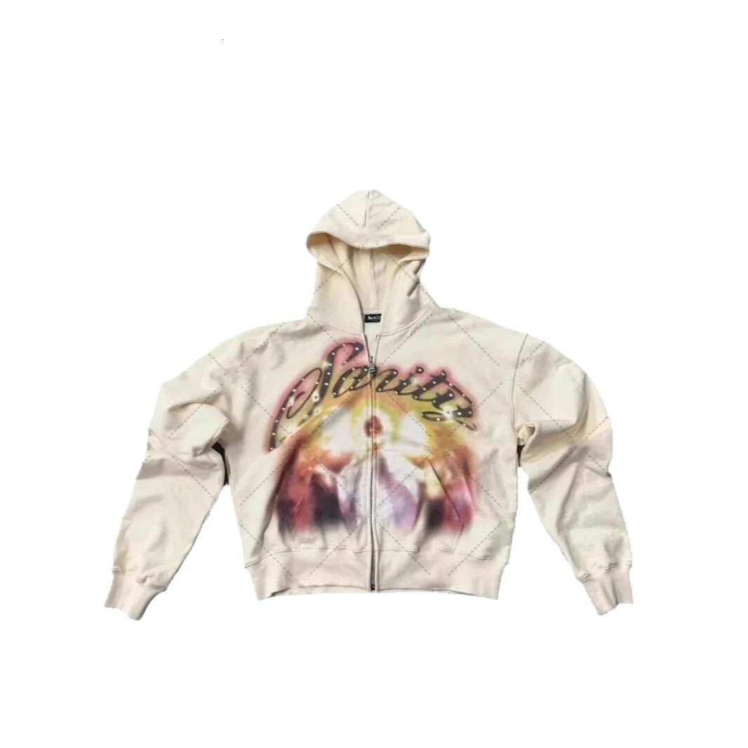 Designer Hoodies Sweatshirts for Men Women Y2K Graffiti Rhinestone Print Zip Up Hoodie Harajuku Streetwear Retro Sportswear Casual Top Jackets