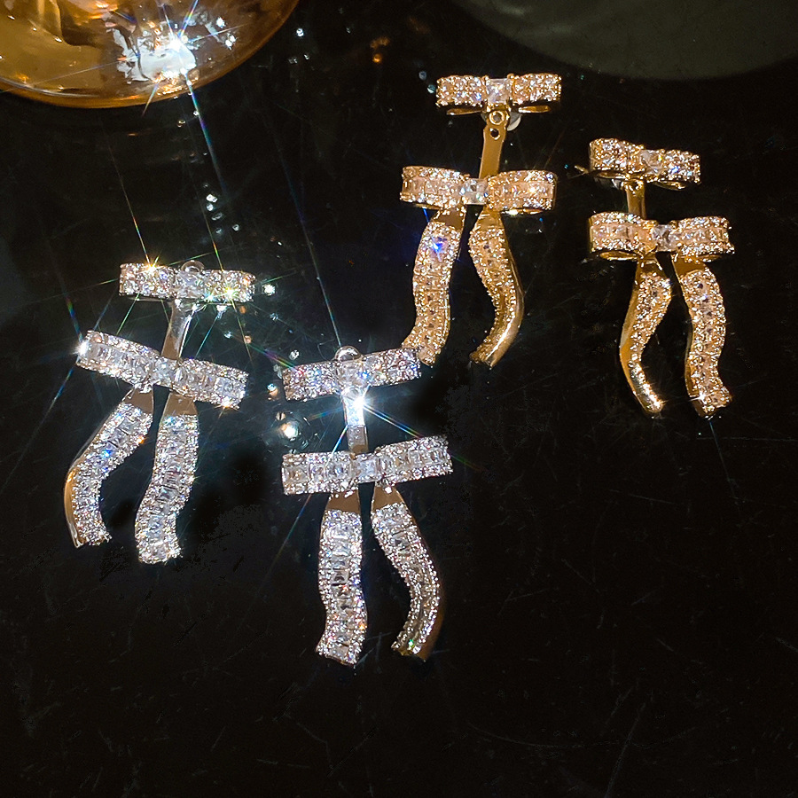 18k real gold plated silver needle zircon bow pendant simple stylish earrings, light luxury and high-end feel - view 5