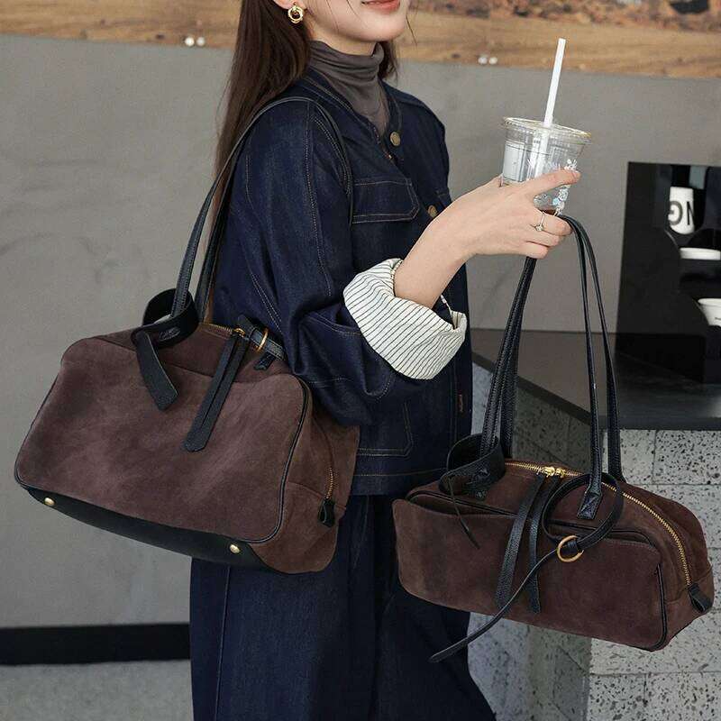 Autumn Winter Women S Cow Genuine Leather Tote Bag Suede Commuting Cowhide Handbags Large Capacity Designer Luxury Velvet Bags SENYY
