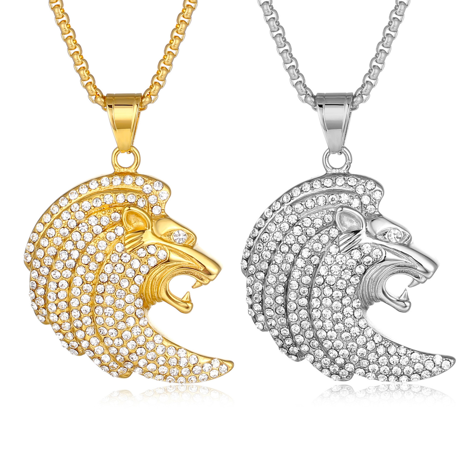 Iced Out Lion Elephant Animal Pendant Necklace With Smooth Cuban Link Chain Exquisite Stylish Hip Hop Jewelry For Men and Women 240315