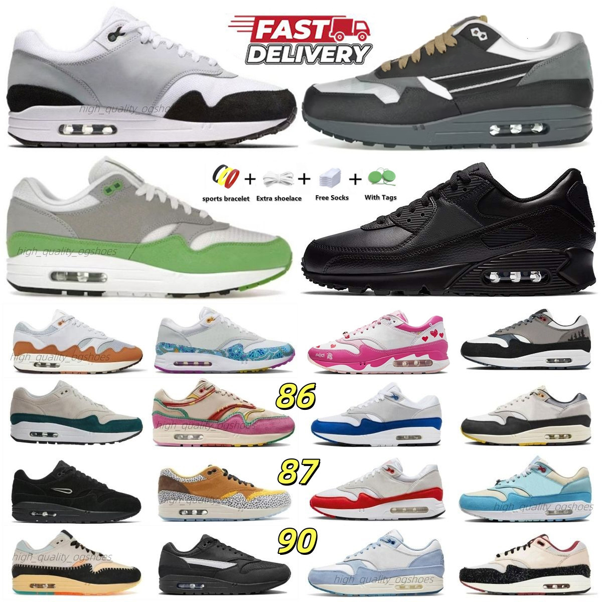 90s 86s 87s desiger shoes Patta 20th Anniversary Chlorophyll Photon Dust Wolf Grey triple black white Big Bubble Sport Red men women running shoes sne