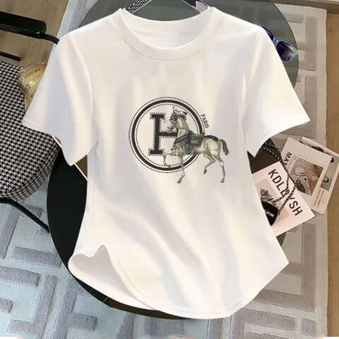 Straight-Shoulder Pure Cotton Slim-Fit Short-Sleeve Multi-Color Round-Neck Stylish And Youthful T-Shirt For Women, 2026 Summer New Top