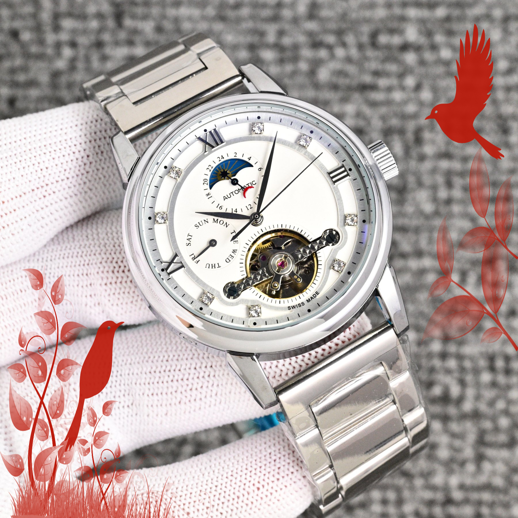 Men women PPity Tourbillon multifunctional watch designer luxury Automatic mechanical watches high stainless steel strap sapphire mens Wristwatches #2586