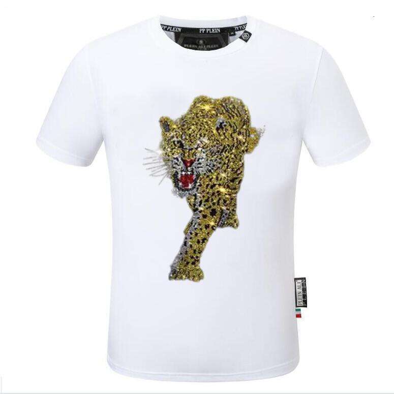 Retro Summer Short-Sleeve For Men, Loose Fit, European And American Hip-Hop Style, Heavy-Duty Rhinestone Yellow Leopard High Street Couple T-Shirt