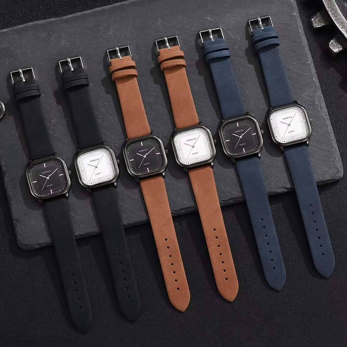 Fashion Square Men's Quartz Watch Japan Korean Style, Black Leather Strap, Numberless Dial, Repeater Feature, 10mm Case Diameter - view 7