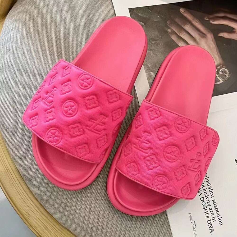 Summer New Thick-Soled Slippers For Outdoor Wear, Internet Celebrity Magic Tape Platform Embossed Versatile One-Word Sandals
