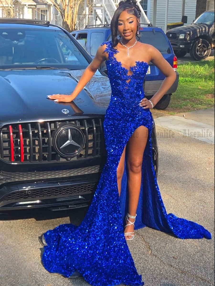 Royal Blue Charming Prom Dress With Slit Sequins Long Mermaid Formal Occasion Evening Party Dresses Dinner Gowns
