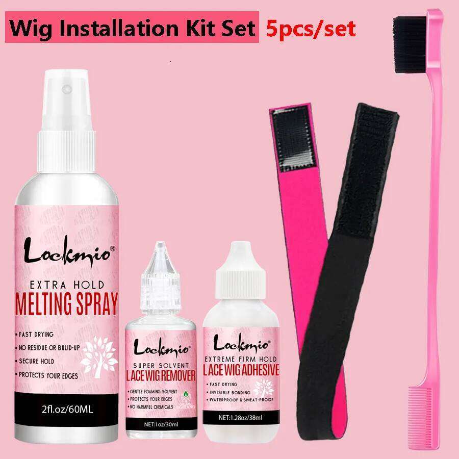 LOCKMIO Melting Spray Waterproof Adhesive Glue Remover & Brush Head Band Wig Installation Kit Lace Wigs for Women