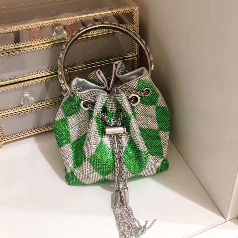 OLOEY Tassel Pearl Rhinestone Bucket Clutch, Handmade Pink Silver Metallic Sequin Shiny Evening Handbag Diamond Bag