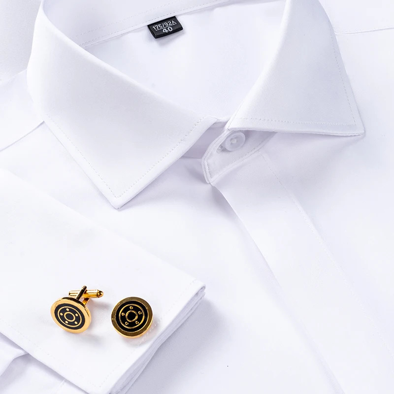 Mens French cufflink shirt with long sleeves slim fit concealed buttons solid color high end wedding dress formal mens 260429BJ - view 5