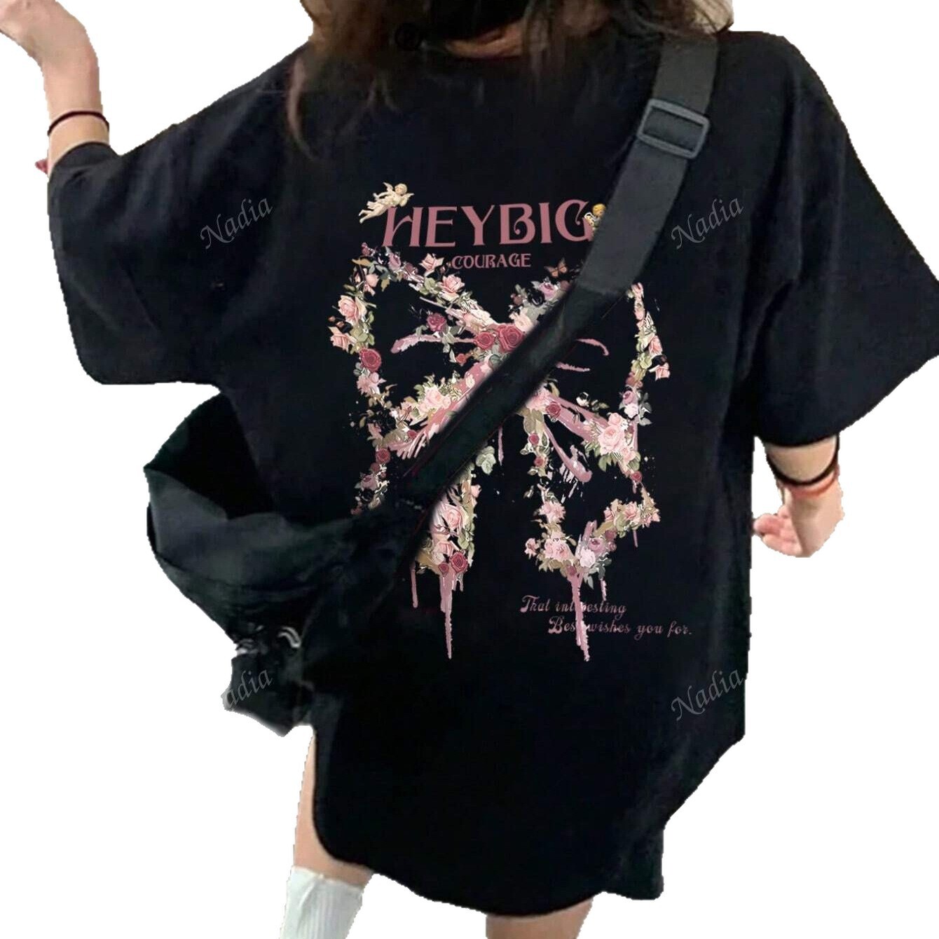 Designer Floral Butterfly Print T Shirt For Women Oversized Back Graphic Tee Loose Fit Short Sleeve Casual Streetwear Cotton Blend Daily Wear Top