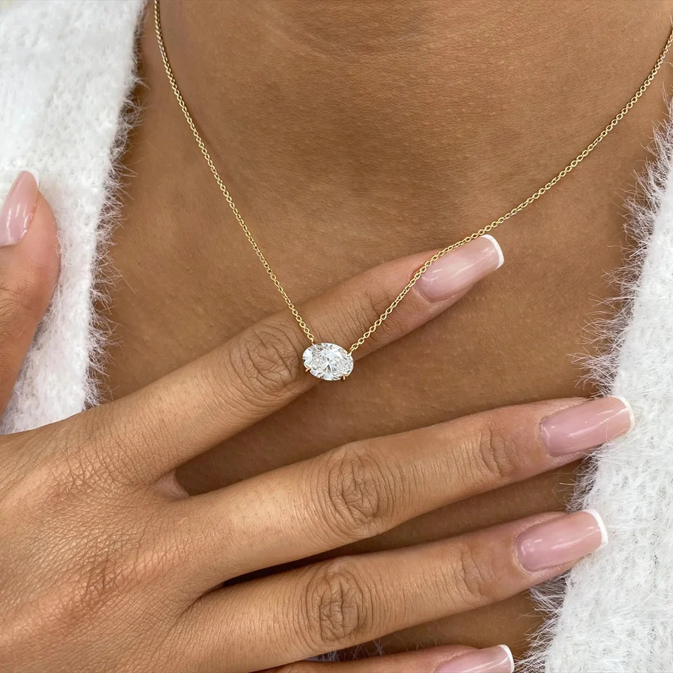 COSYA 123CT Oval Cut Pendant Necklace For Women S925 Silver East-West Solitaire Diamond Necklace Fine Jewelry Gifts 260429