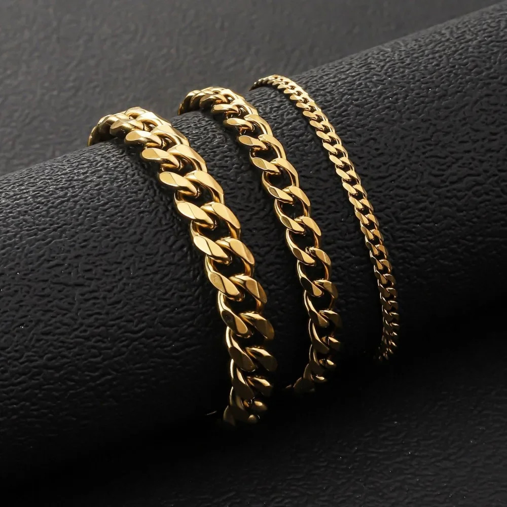 21cm Trendy Cuban Chain Men Bracelet Classic Stainless Steel 3 5 7mm Width Chain Bracelet For Men Women Jewelry Party Gift 260430 - view 7