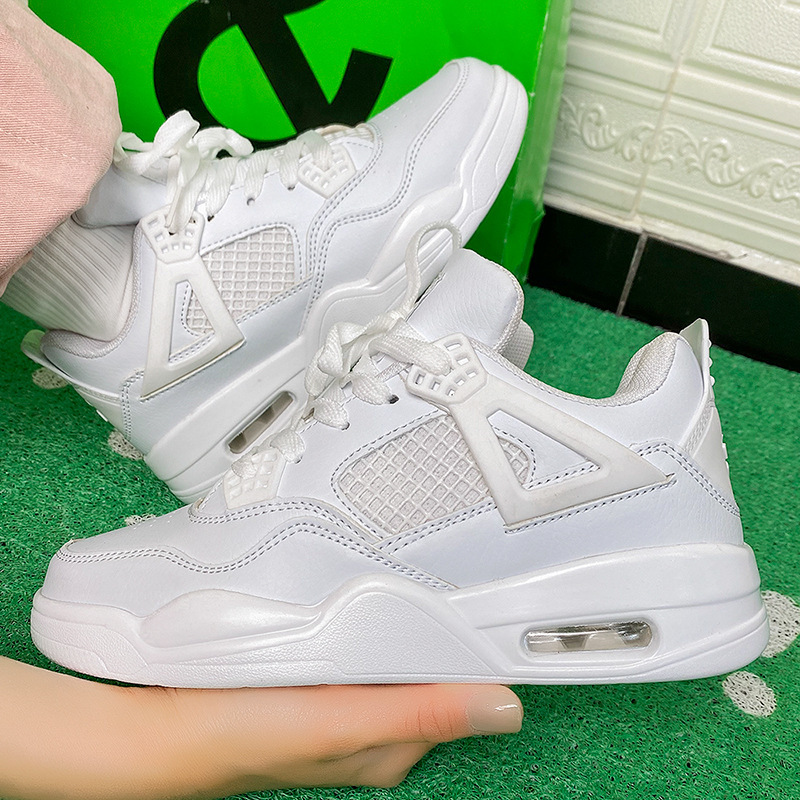 Womens and Men All White Chunky Basketball Style Sneakers Lace Up Casual Air Cushion Shoes