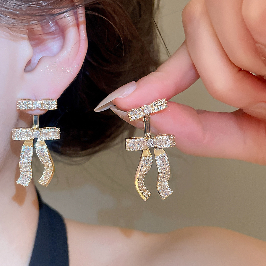 18k real gold plated silver needle zircon bow pendant simple stylish earrings, light luxury and high-end feel - view 4