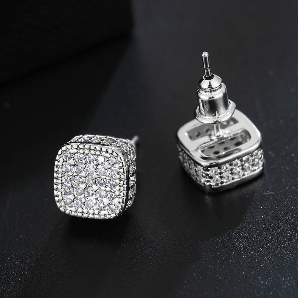 Full-cut zirconia micro-set electroplated ear stud For Men Women Strong Stainless Steel Hip Hop Rock Fashion Jewelry Accessories 260127