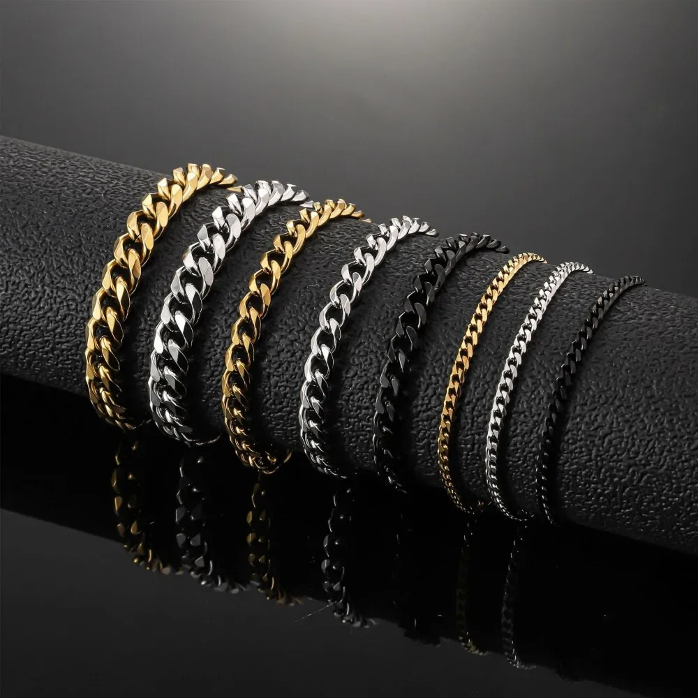 21cm Trendy Cuban Chain Men Bracelet Classic Stainless Steel 3 5 7mm Width Chain Bracelet For Men Women Jewelry Party Gift 260430 - view 3