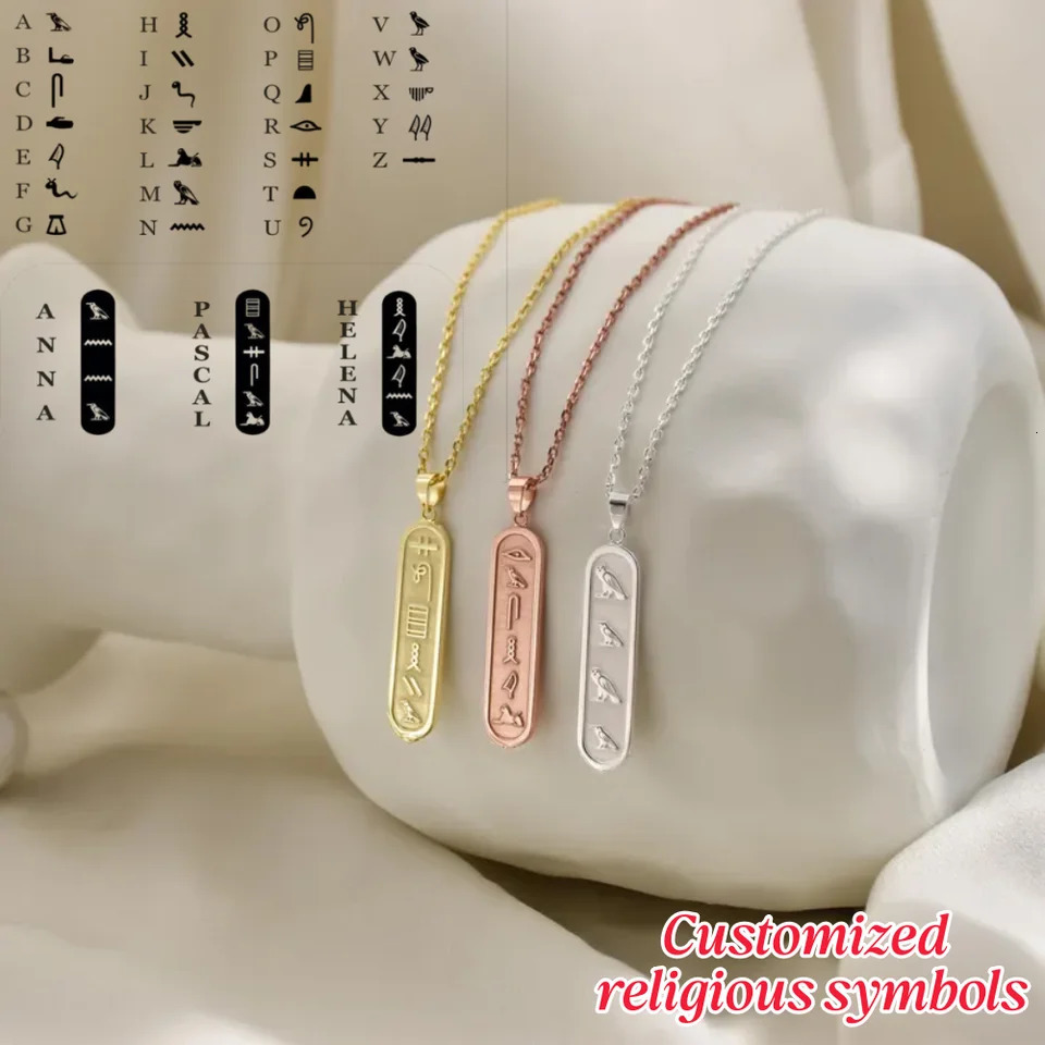Personalized Custom Egypt Symbols Necklace Gold Color Egyptian Hieroglyphs Name Ancient Script Jewellery Gifts for Her 260429