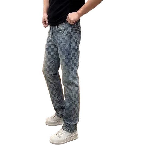 Summer New Designer Jeans Light Luxury Fashion Versatile Casual Pants Trend Straight Leg Pants Plaid Pattern Daily Wear Outdoor Travel