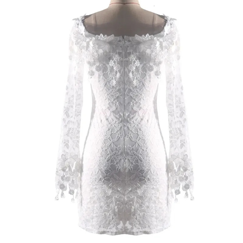 Women White Bodycon Prom Dresses Sexy Lace Off Shoulder Elegant Evening Party Dress Womens Flare Sleeve Chiffon Mini Dress 260429