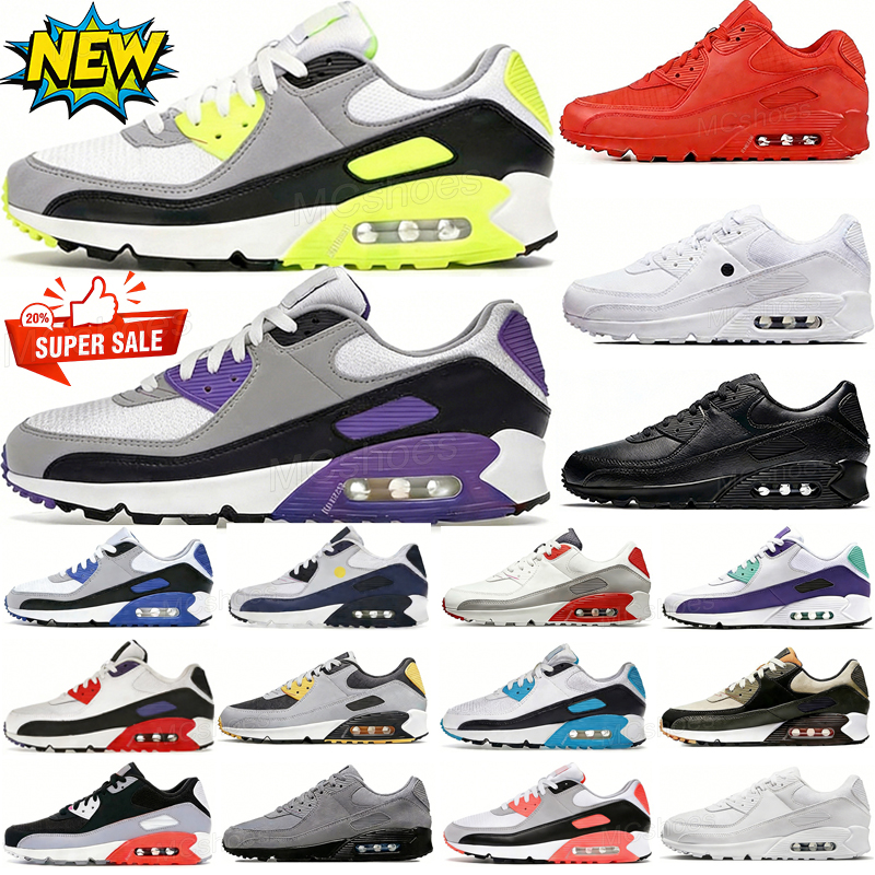 90s Running Shoes Men Classic 90 Trainer Sneakers Breathable Mesh Leather Sports Trainers Outdoor Daily Footwear Black Wolf UNC Navy Vintage Casual Runner Shoes