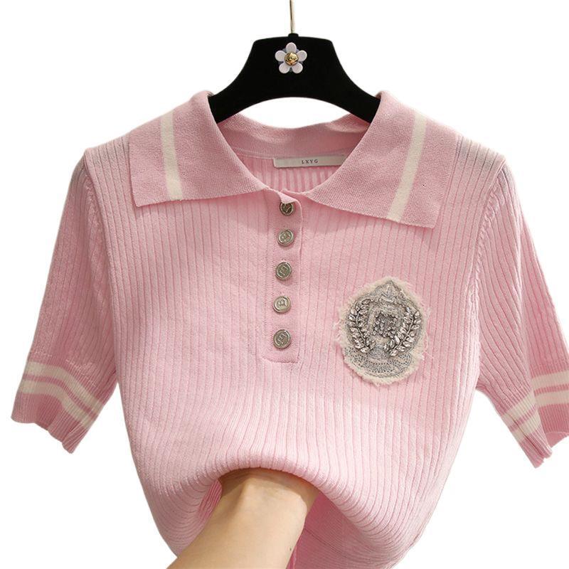 Women's Vintage Retro Collar Knit Top Designer Slim Fit 2026 New Short Sleeve Casual Top For Daily Street Weekend And Outdoor Activities