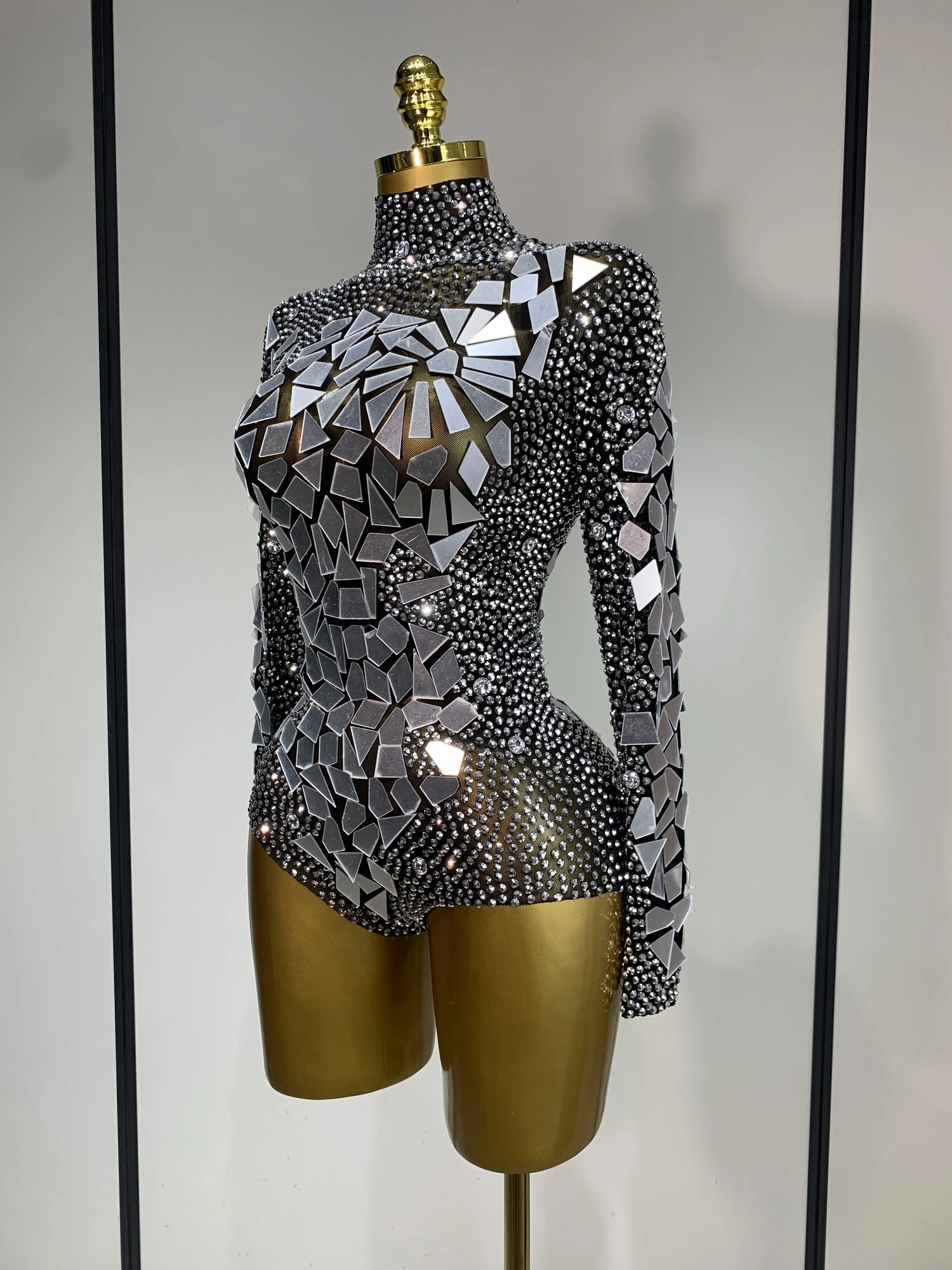 Rhinestones Mirrors Sexy Sheath Bodysuit Women Nightclub DJ Performance Costume Evening Party Celebrate Stage Wear 260429 - view 3