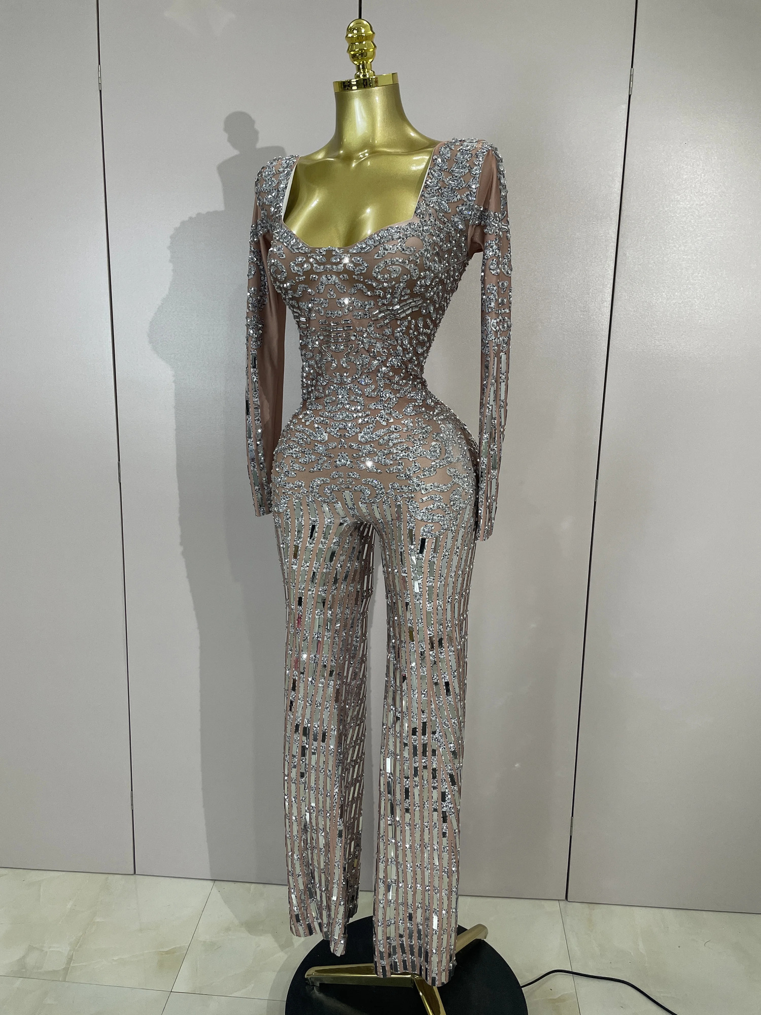 Sparkly Black Rhinestones Sequined Fringe jumpsuit Women Sexy Nightclub Party Birthday Outfit Show Singer Stage Perform Costume 260429 - view 3