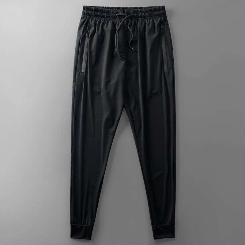 Trendy Brand Bee Embroidered Casual Lightweight Long Summer Men's Sports Cool Quick-Dry Pants, Durable Black Trousers