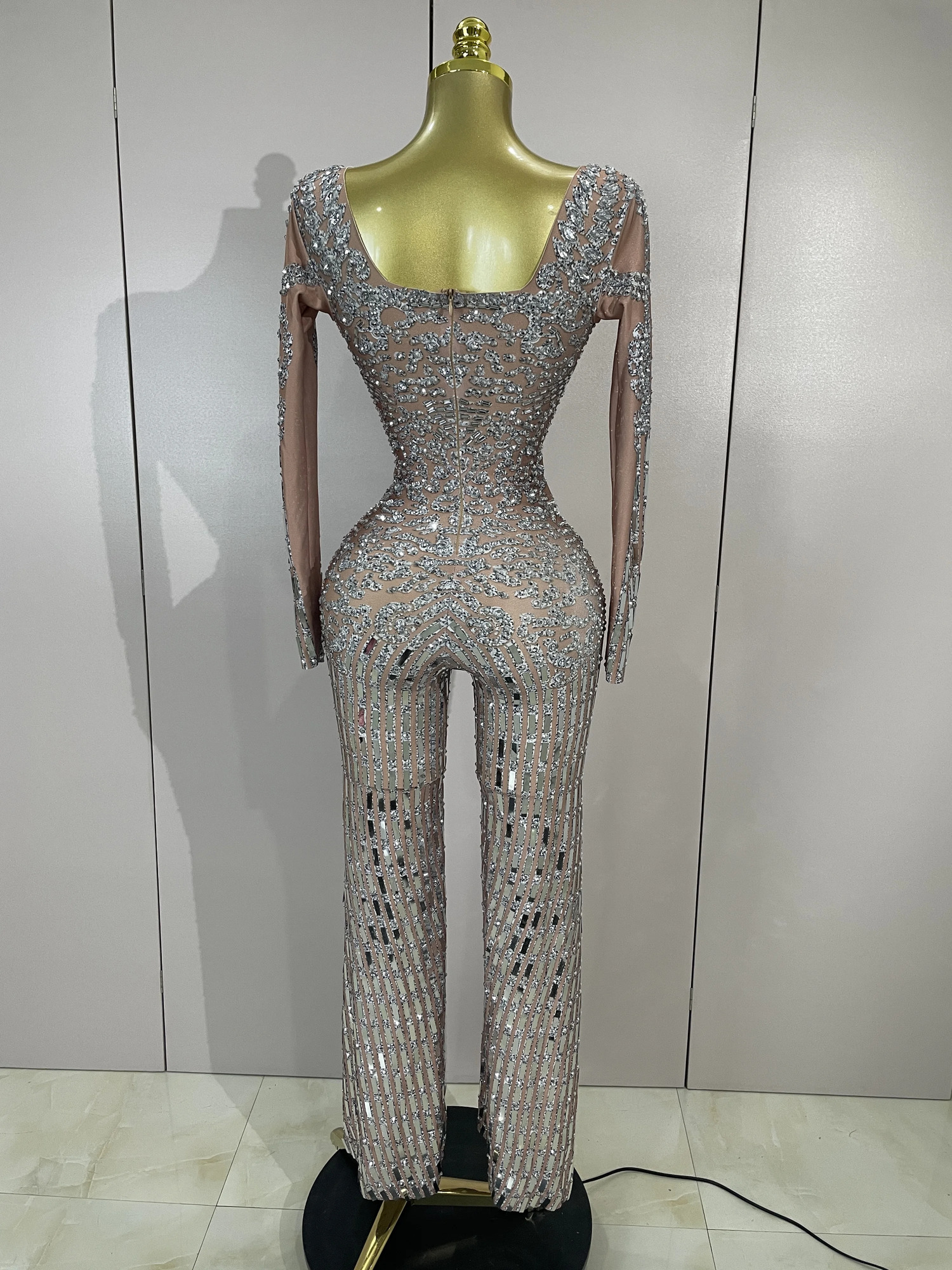 Sparkly Black Rhinestones Sequined Fringe jumpsuit Women Sexy Nightclub Party Birthday Outfit Show Singer Stage Perform Costume 260429 - view 4