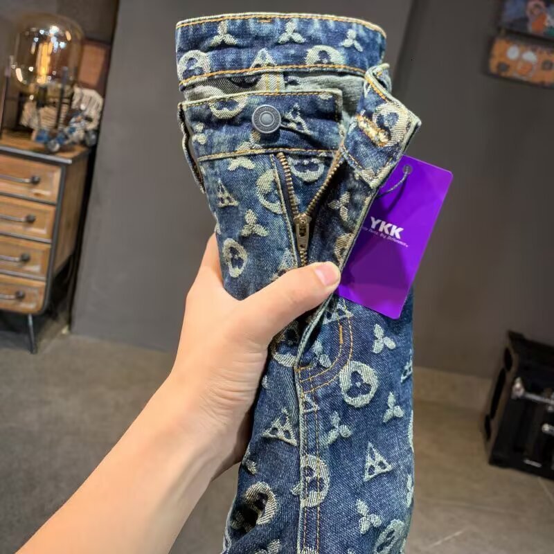 Designer Full Print Men's Jeans Casual Loose Straight Leg Pants Retro Vibe Streetwear Denim Trousers For Autumn Winter Hip Hop Style All Match Da