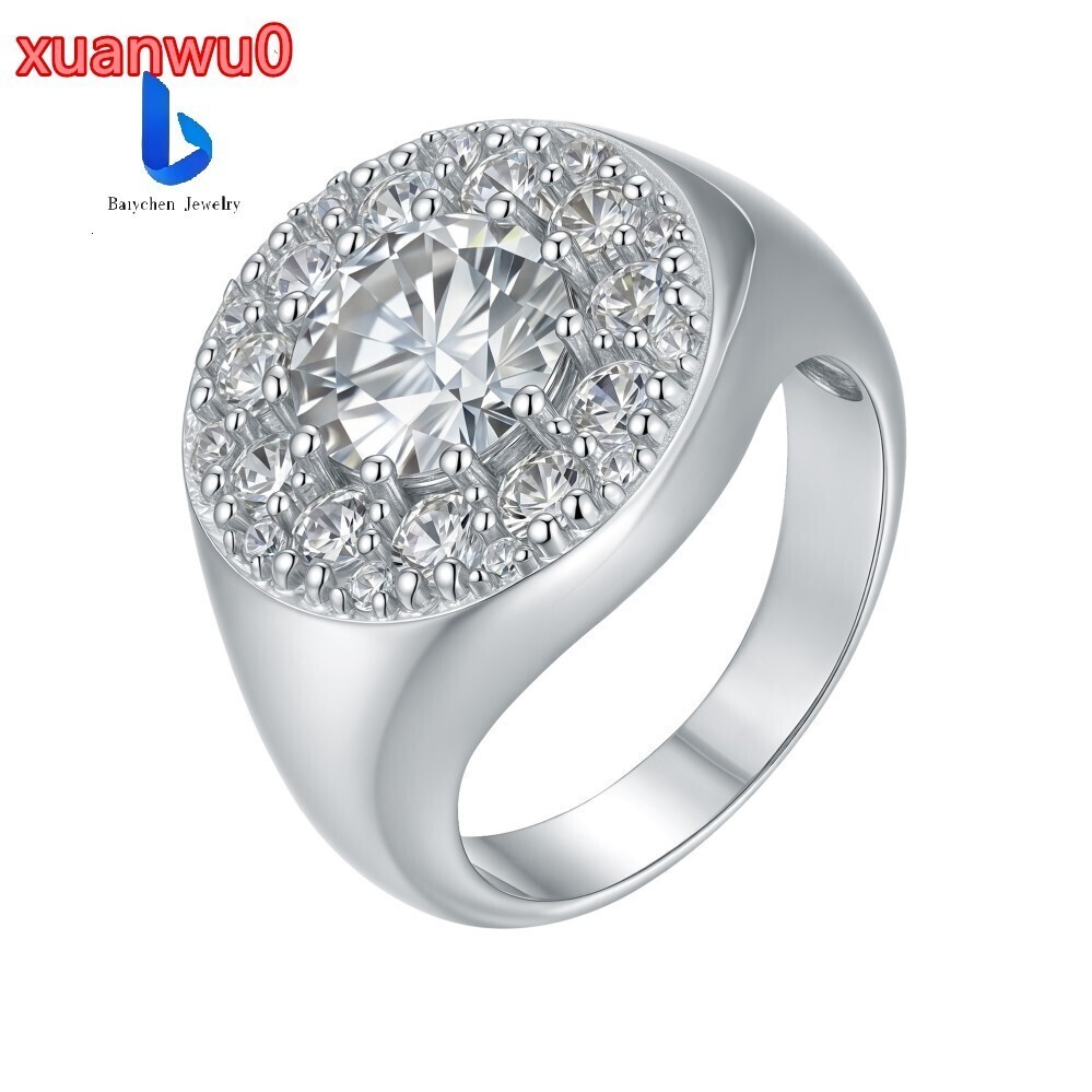 Customizable 925 Sterling Silver Solitaire Pave VVS Moissanite Hip Hop Ring - Mens Luxury Fine Jewelry