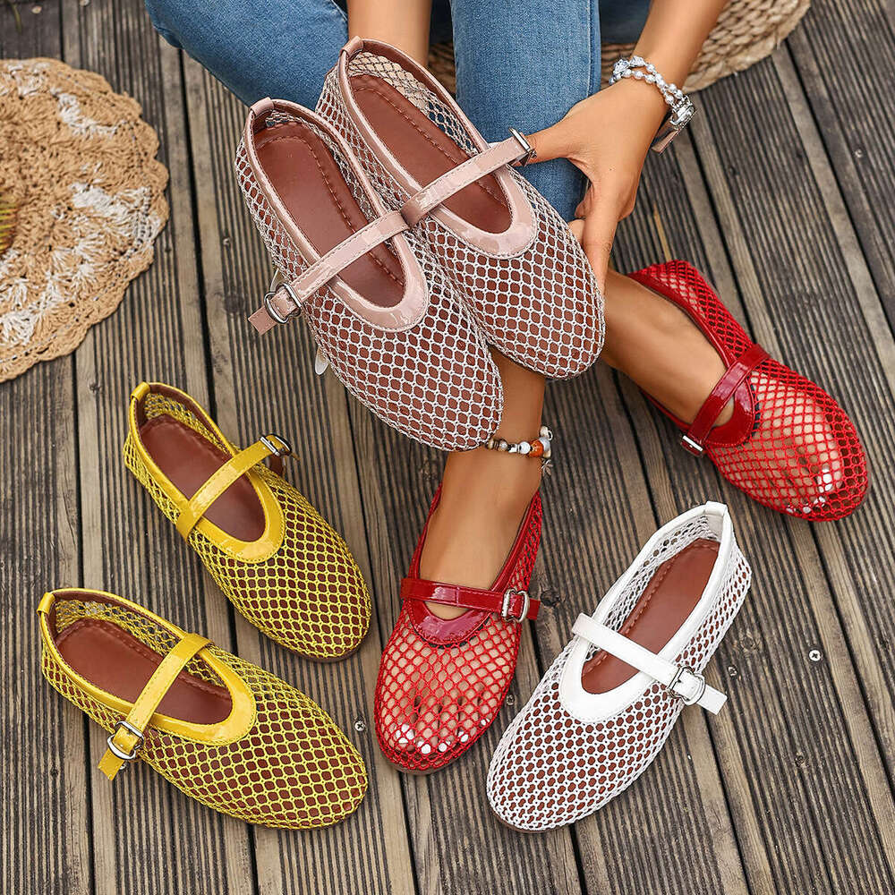 Cross-Border Large-Size Soft-Soled Breathable Shoes For Women, New Flat-Soled Hollow Mesh Mary Jane Shoes, Cross-Border Bestseller