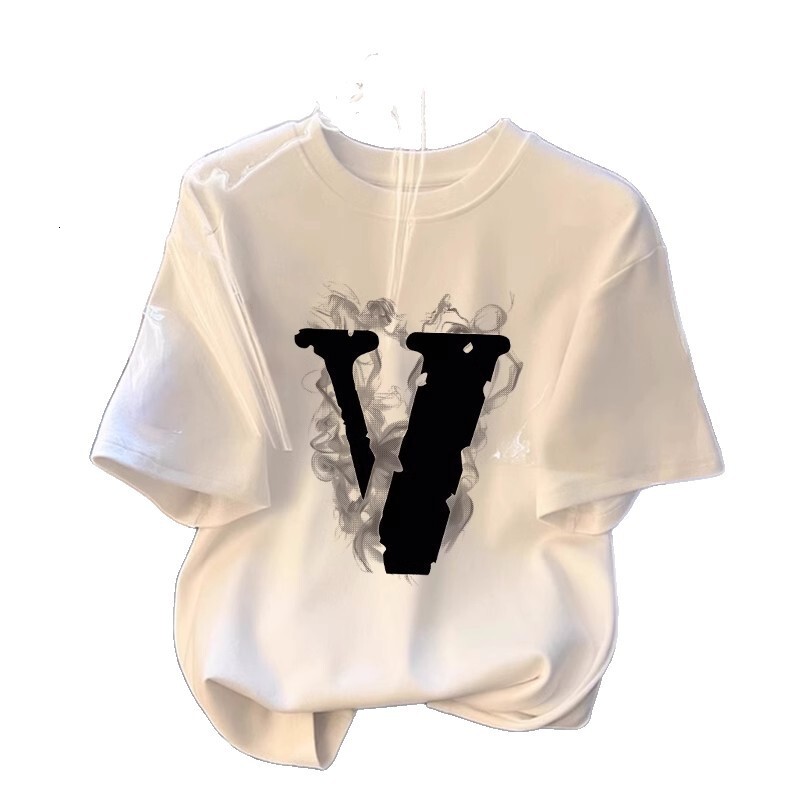 Womens Designer Graphic Print T Shirt Short Sleeve Crew Neck Loose Fit Casual Tee With V Letter Print American Streetwear Top For Summer Daily Wear