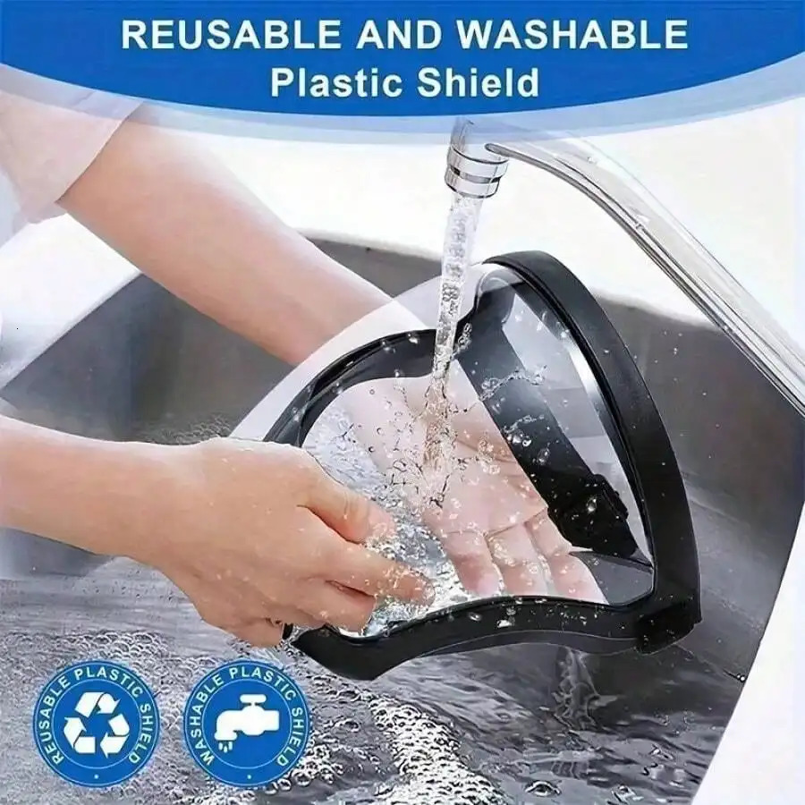 Adjustable Full Face Shield Safety Mask Durable Plastic Transparent Visor Heat Impact Resistant for Work Kitchen Outdoor Use Eas 260429