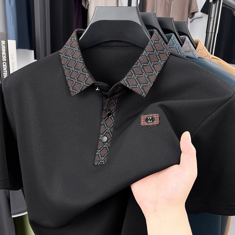 Men's Polo blocked Long Sleeved Shirt Fashion Lapel T-shirt Top Business Mens Wear Personality - view 4
