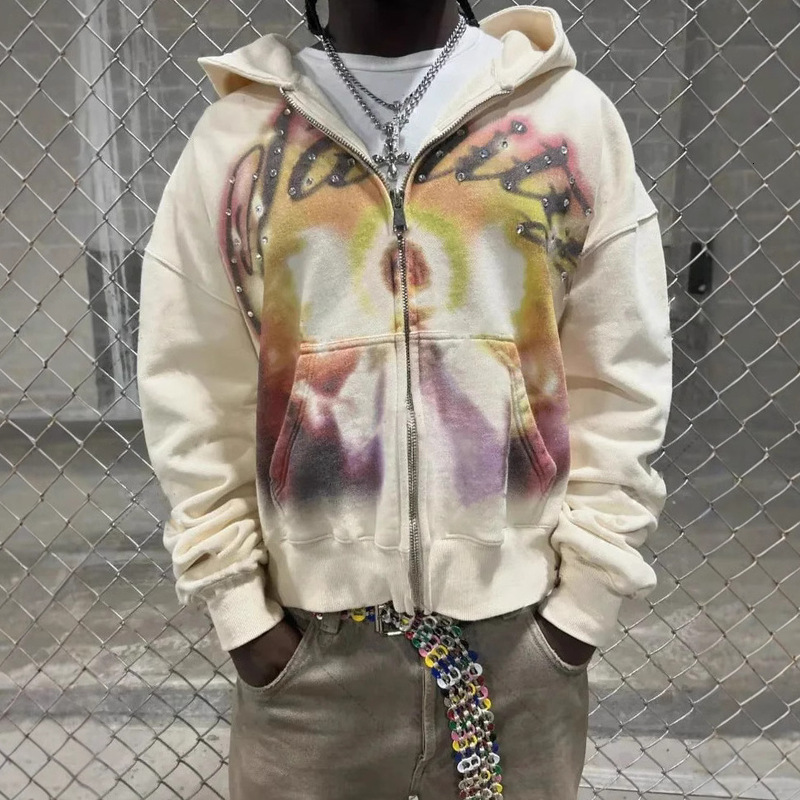 Mens Hoodie Designer Hoodie Mens And Womens Hoodie Y2K Graffiti Rhinestone Print Zip Up Hoodie Harajuku Streetwear Retro Sportswear Casual Top