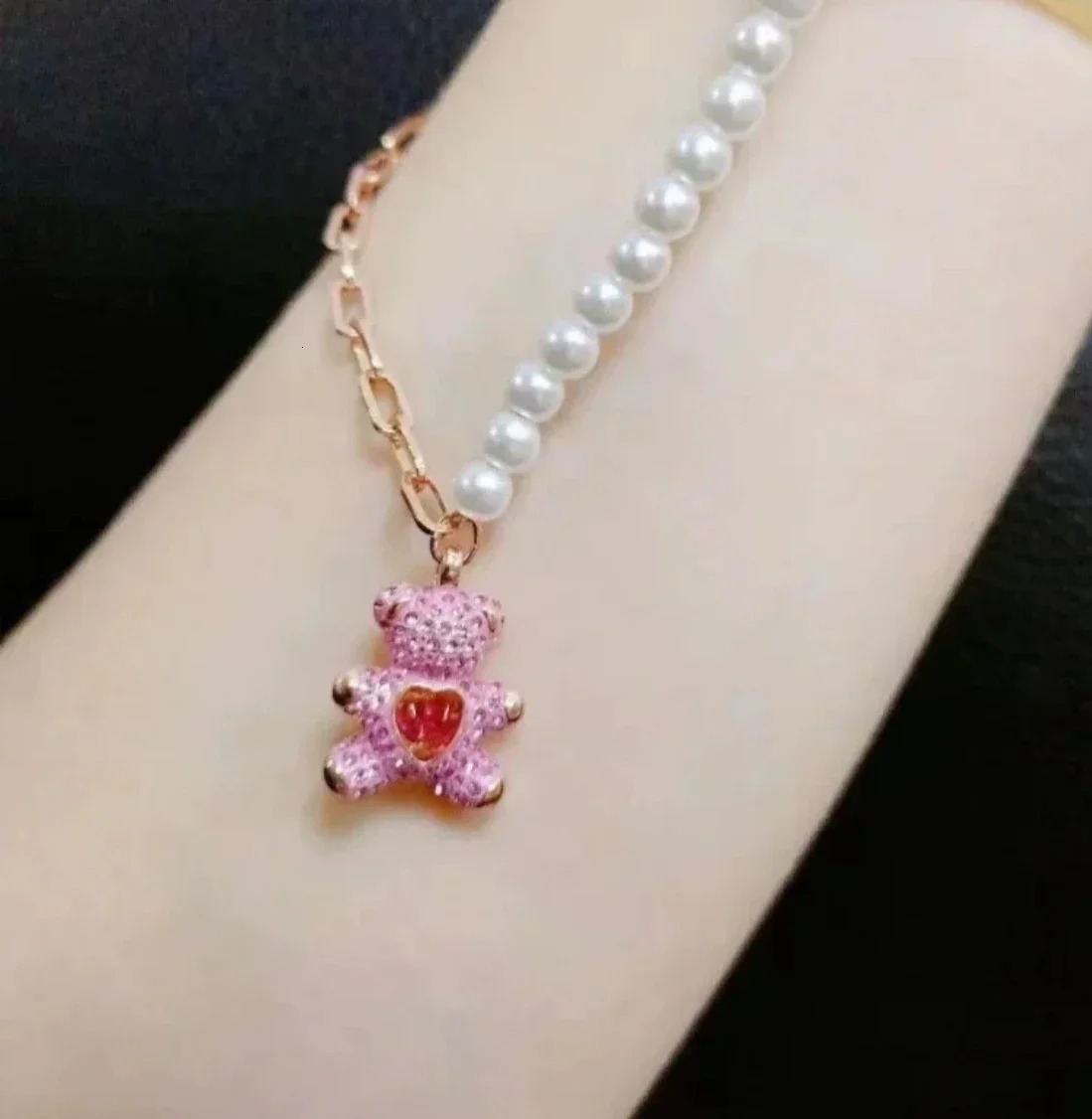 Bear Green Pearl Necklace Bracelet Pink Earrings Sale Trend Set Christmas Party Gift Accessories for Women 260429 - view 6