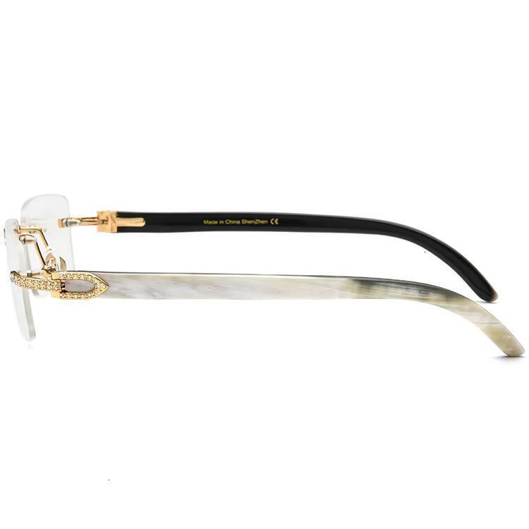 Custom Square Sunglasses Vintage Fashion Men Rimless Glass Shade Eyewear Buffalo Horn Diamond Sun Glasses