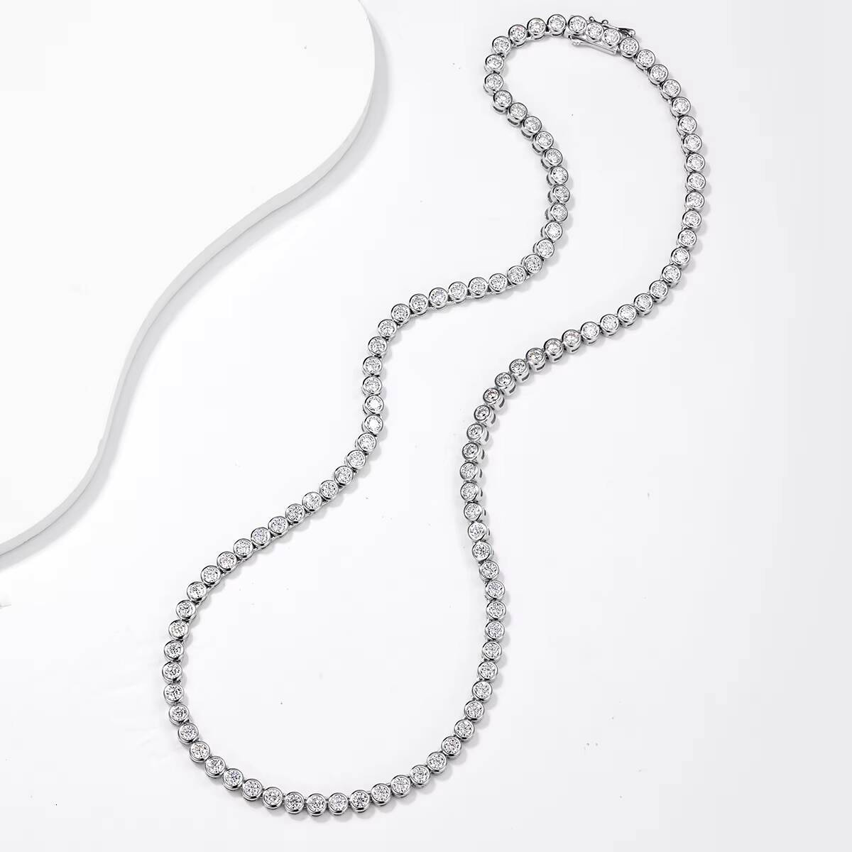 3 mm Fashion 925 Silver Sparkling Bezel Tennis Necklace Classic Round Moissanite Station Design Choker Elegant Gift for Her - view 5