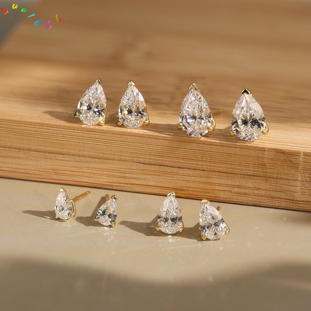 RINNTIN LZE02 Exquisite Jewelry Earrings 925 Sterling Silver 14K Gold 8A Grade High Quality Zircon Moissanite VVSia Grade Pear Shape Prong Setting Stu - view 3