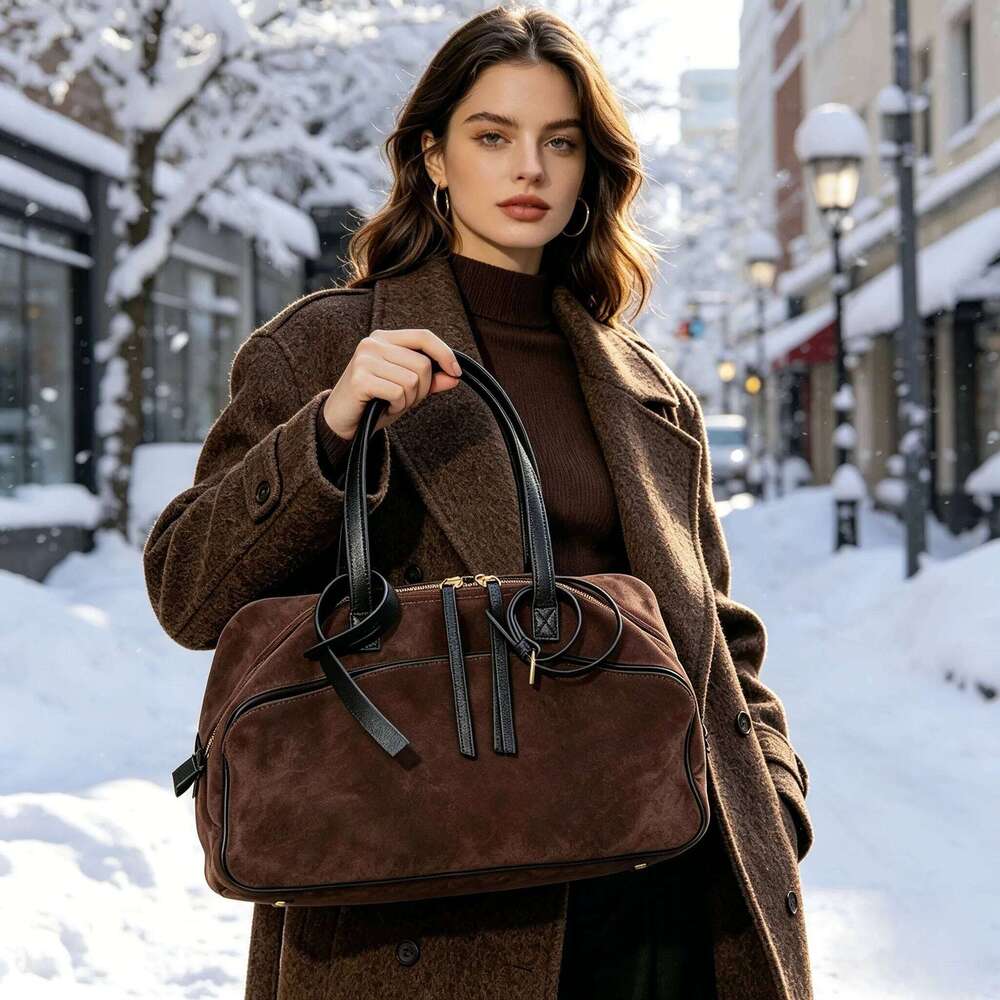 Autumn Winter Women S Cow Genuine Leather Tote Bag Suede Commuting Cowhide Handbags Large Capacity Designer Luxury Velvet Bags SENYY