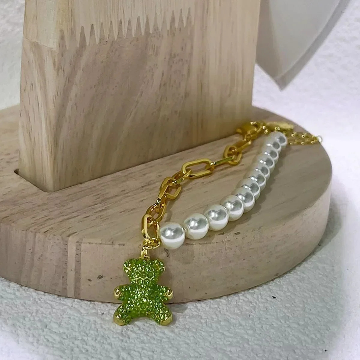 Bear Green Pearl Necklace Bracelet Pink Earrings Sale Trend Set Christmas Party Gift Accessories for Women 260429 - view 5
