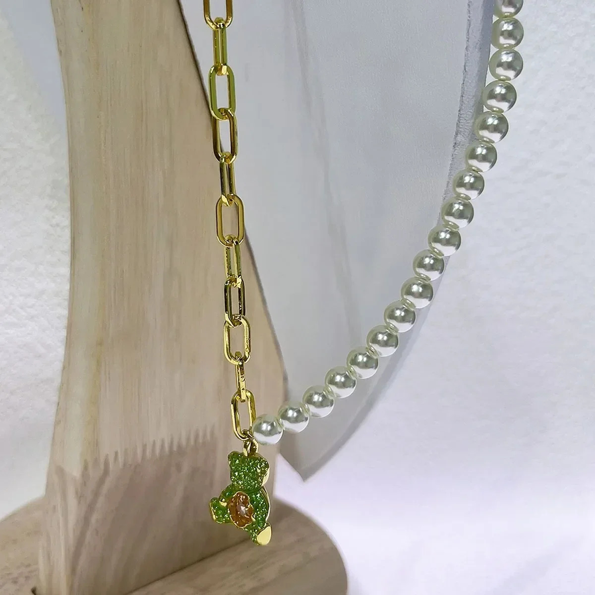 Bear Green Pearl Necklace Bracelet Pink Earrings Sale Trend Set Christmas Party Gift Accessories for Women 260429 - view 3
