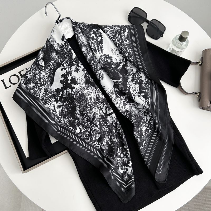Hot Sale New Korean Ins Style Big Brand Printed Letters High-end Imitation Women's Twill Silk Scarf - view 5