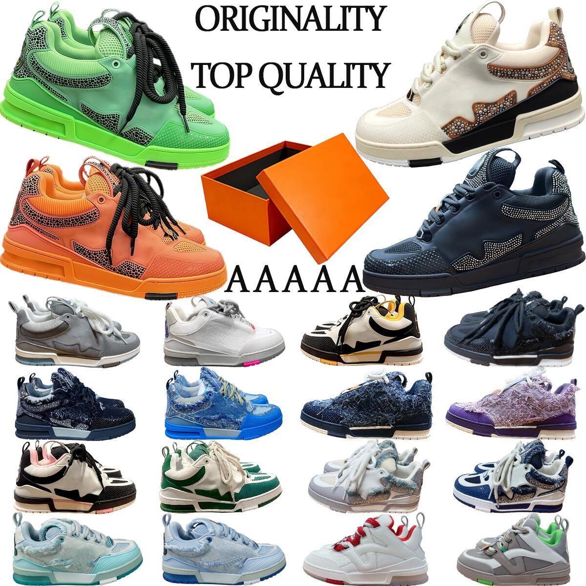 AAAAA Top-quality crystal skate shoes all thick tongue double shoelaces luxury designer basketball men women shoes skates leather shoe various styles size 35-46