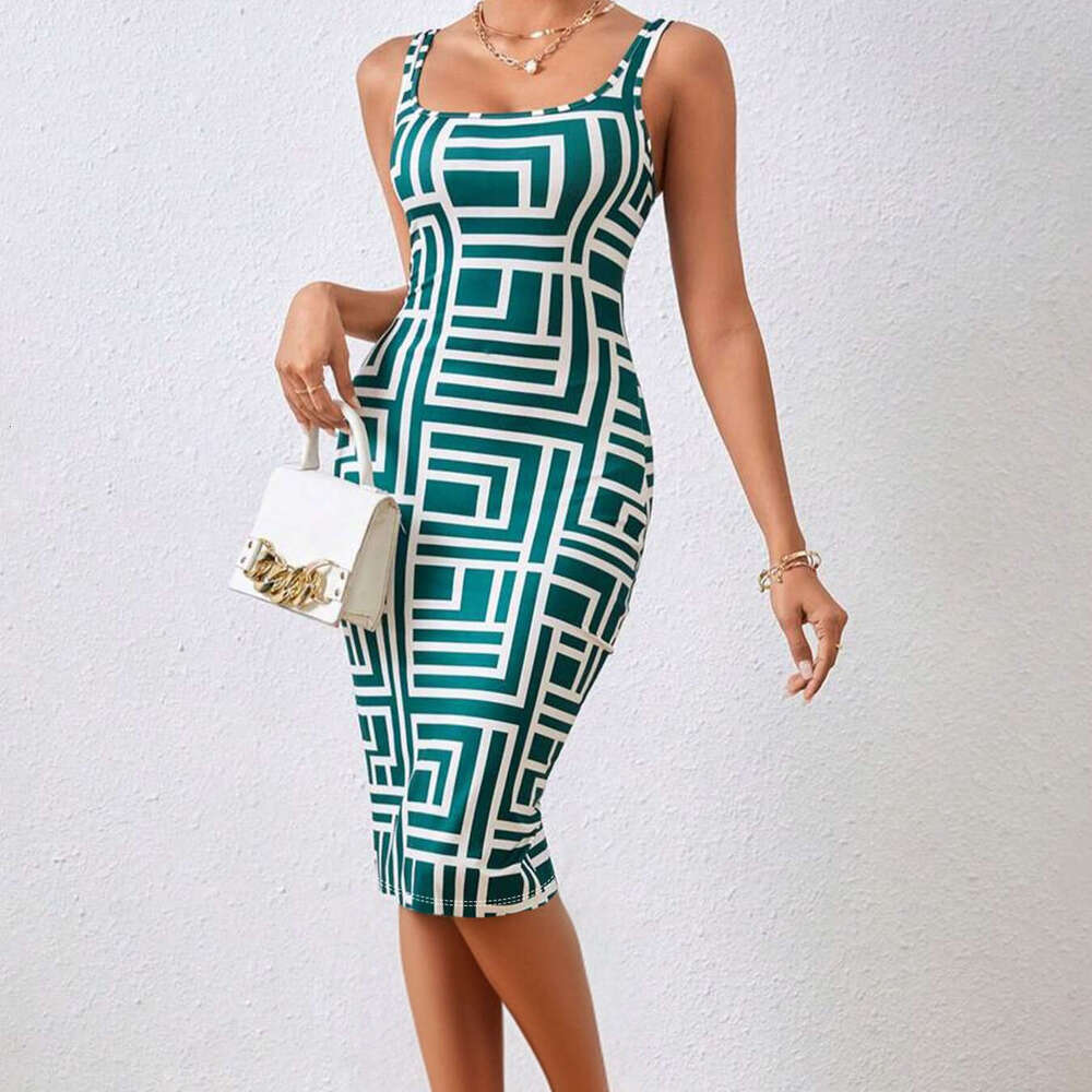 Designer 2026 2026 Luxury European And American Summer New Style Slim-fit Printed Sleeveless Dress Free Shipping